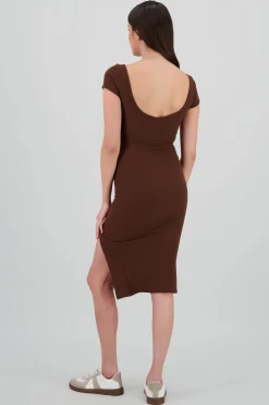 Shasa Ribbed Short Sleeve Midi Dress