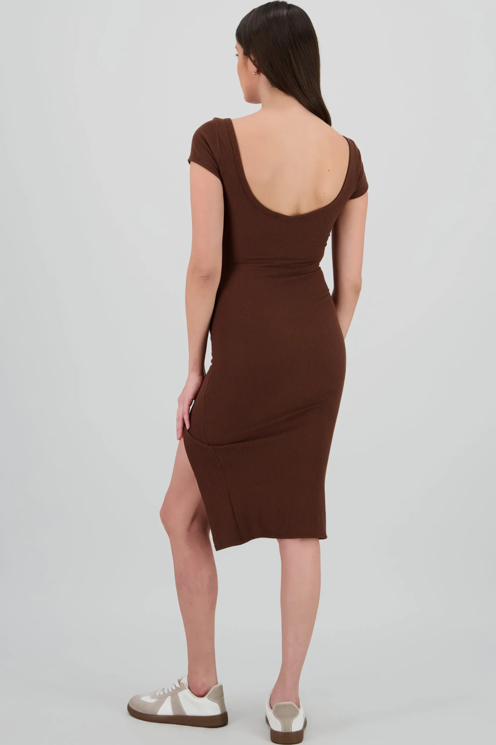 Shasa Ribbed Short Sleeve Midi Dress