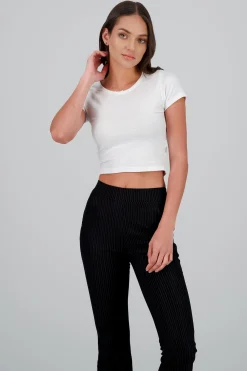 Shasa Ribbed Short Sleeve Top with Bow
