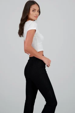 Shasa Ribbed Short Sleeve Top with Bow