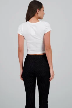 Shasa Ribbed Short Sleeve Top with Bow