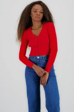 Shasa Ribbed Solid V Neck Cardigan