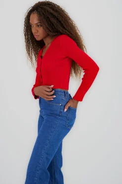 Shasa Ribbed Solid V Neck Cardigan