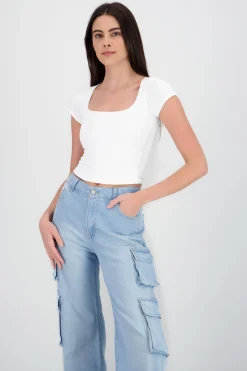 Shasa Ribbed Square Neck Top