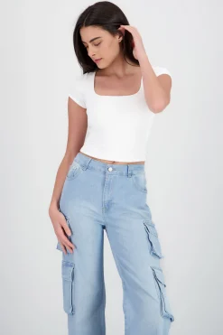 Shasa Ribbed Square Neck Top