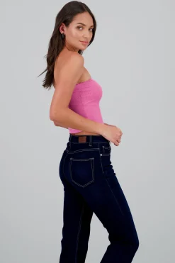 Shasa Rose Detail Ribbed Strapless Top