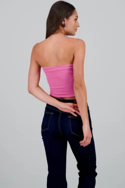 Shasa Rose Detail Ribbed Strapless Top