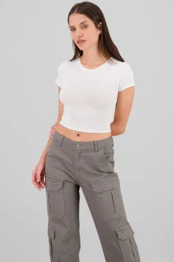 Shasa Round Neck and Short Sleeves Ribbed Top