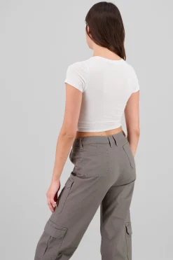 Shasa Round Neck and Short Sleeves Ribbed Top