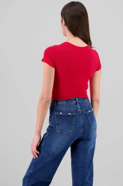 Shasa Round Neck and Short Sleeves Ribbed Top