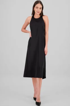 Shasa Round Neck Satin Midi Dress