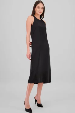 Shasa Round Neck Satin Midi Dress
