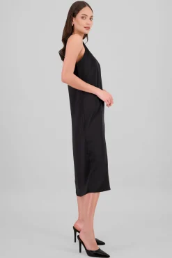 Shasa Round Neck Satin Midi Dress
