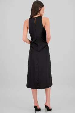 Shasa Round Neck Satin Midi Dress