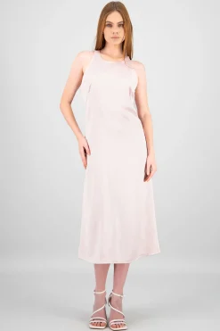 Shasa Round Neck Satin Midi Dress
