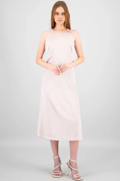 Shasa Round Neck Satin Midi Dress