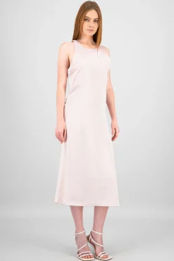 Shasa Round Neck Satin Midi Dress