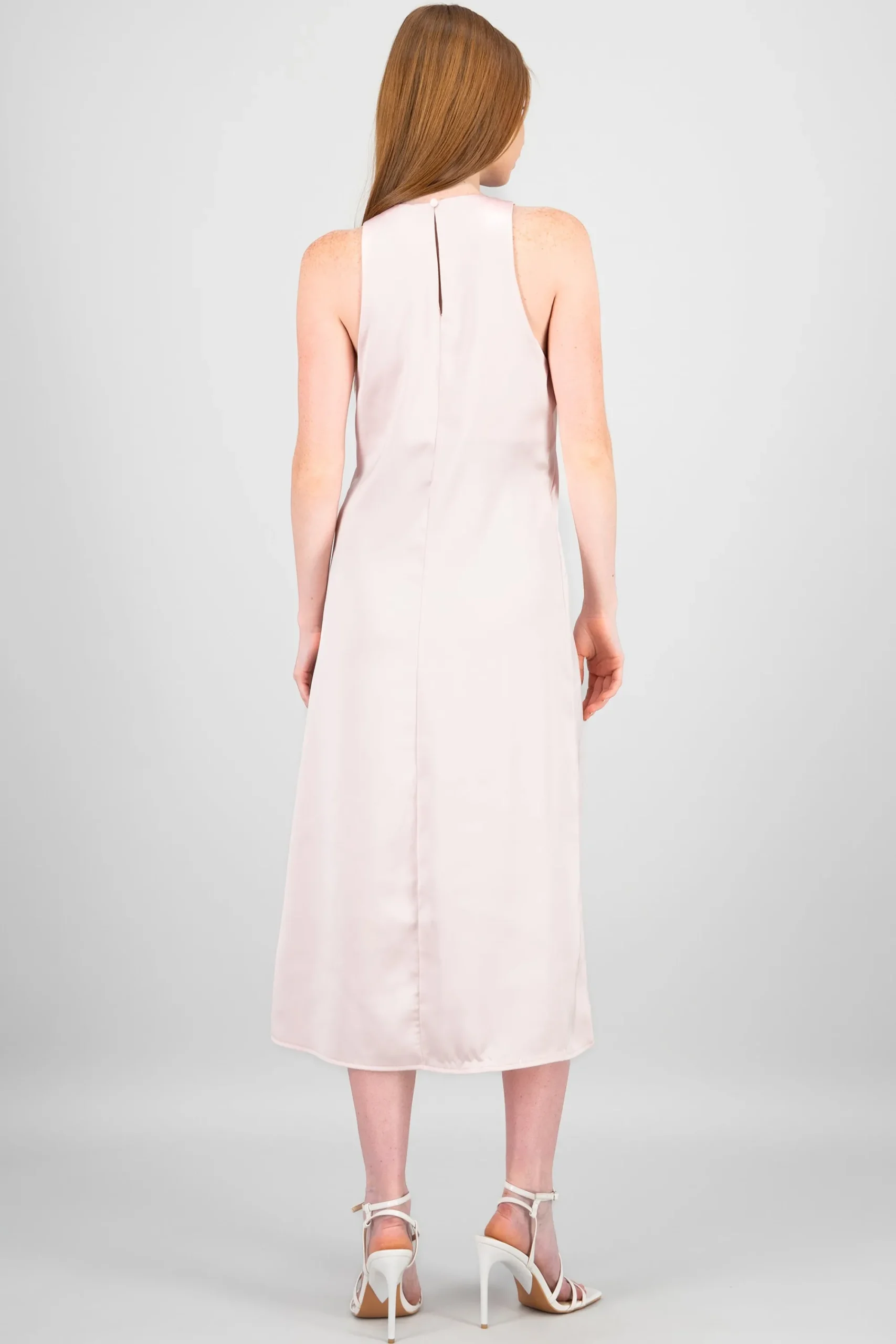 Shasa Round Neck Satin Midi Dress