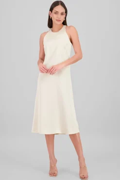 Shasa Round Neck Satin Midi Dress