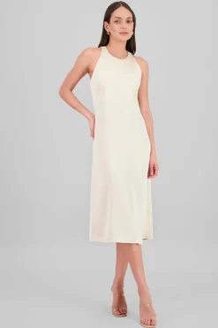 Shasa Round Neck Satin Midi Dress