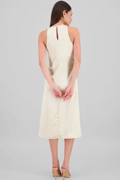 Shasa Round Neck Satin Midi Dress