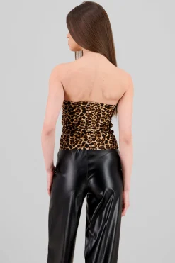 Shasa Ruched Animal Print Strapless Top