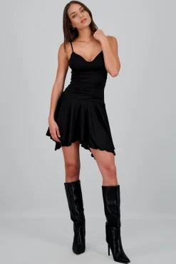 Shasa Ruched Asymmetrical Mini Dress