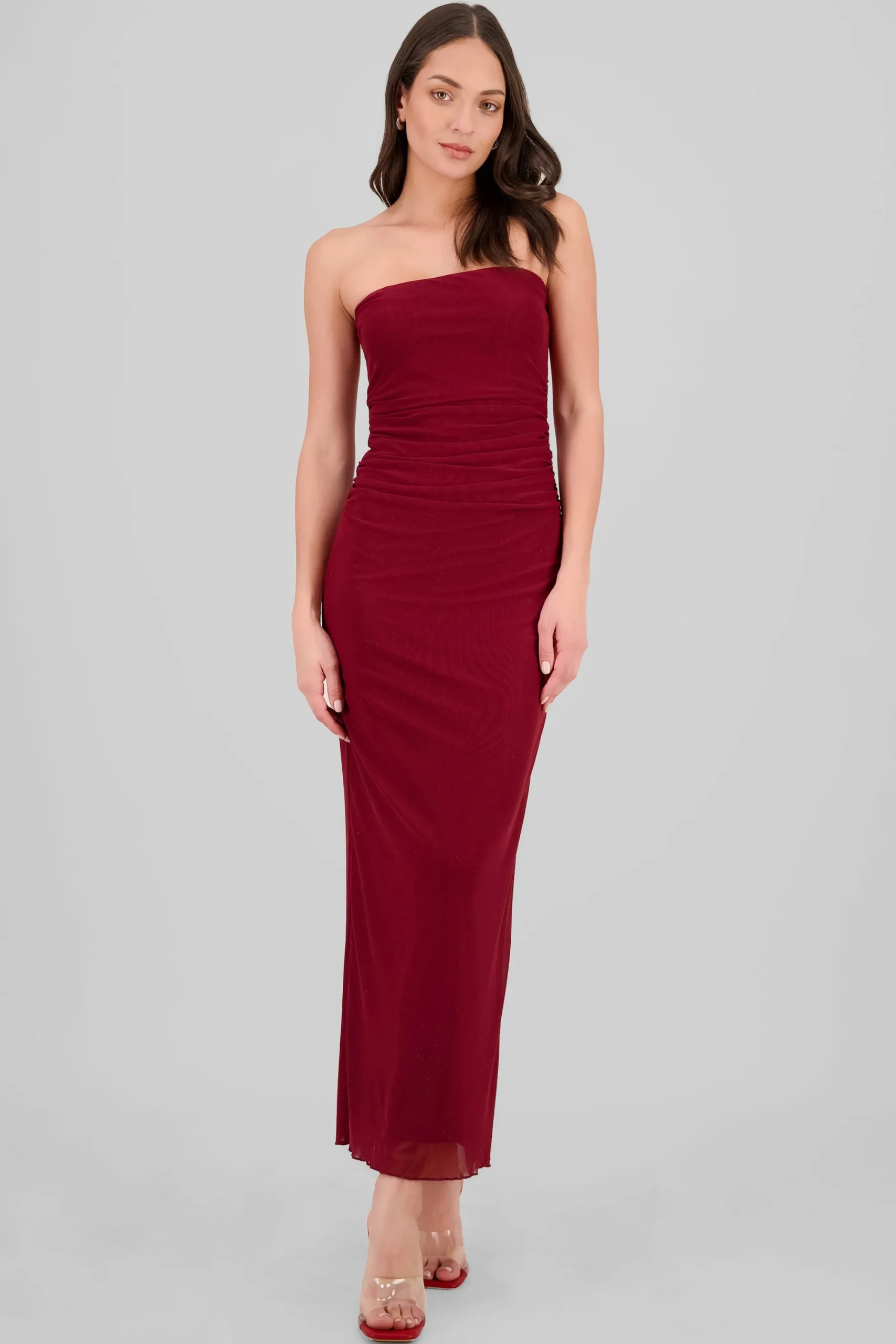 Shasa Ruched Mesh Strapless Dress