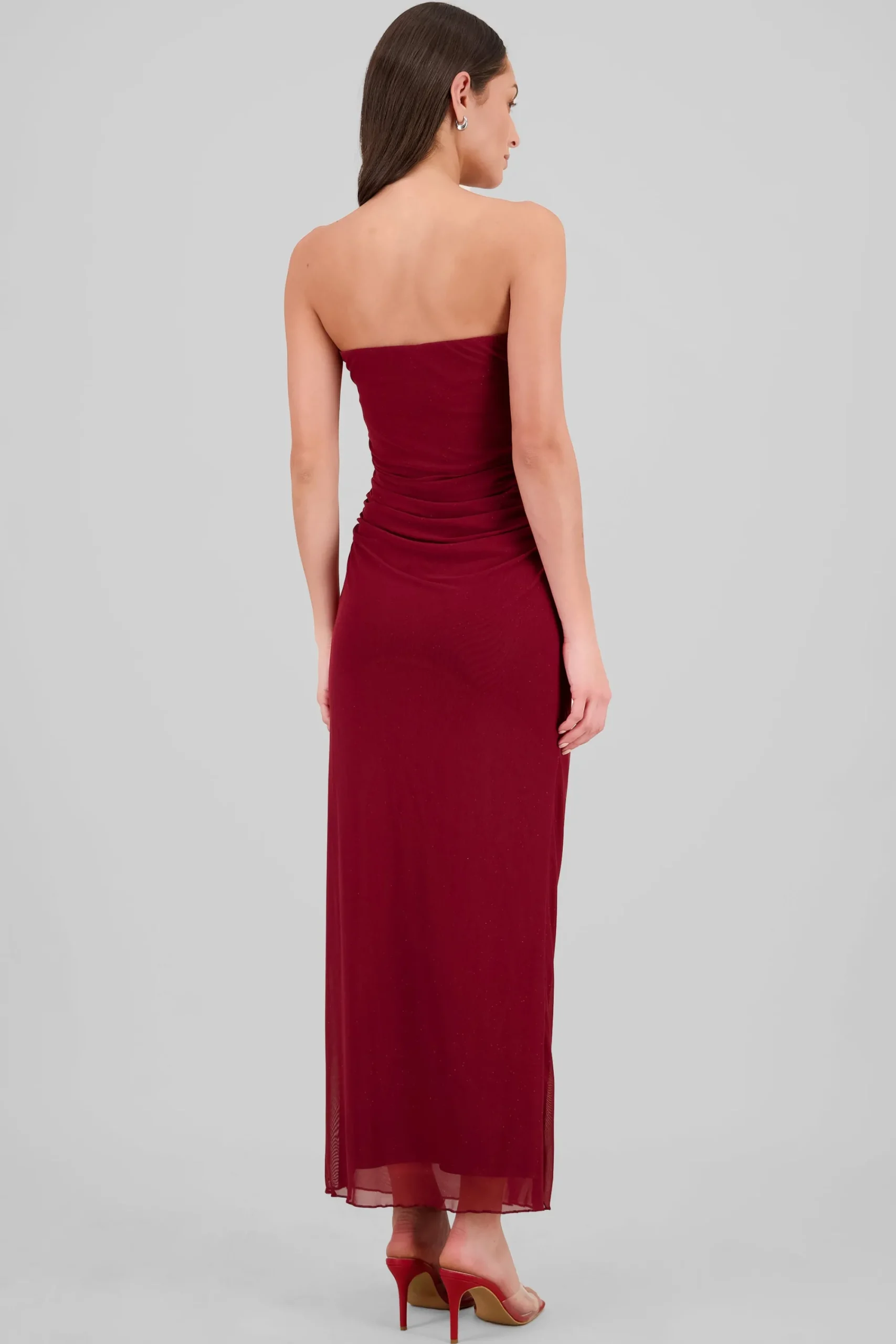 Shasa Ruched Mesh Strapless Dress