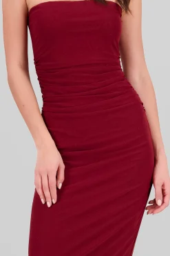 Shasa Ruched Mesh Strapless Dress