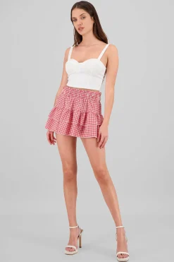 Shasa Ruffled Checkered Mini Skirt