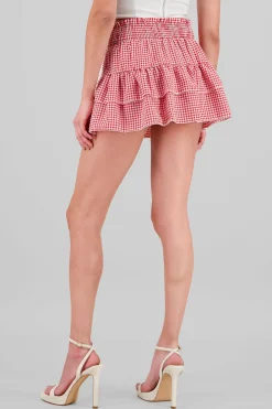 Shasa Ruffled Checkered Mini Skirt