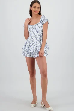 Shasa Ruffled Floral Romper with Embroidered Details