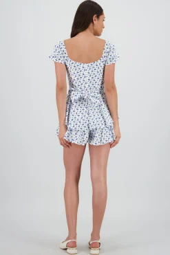 Shasa Ruffled Floral Romper with Embroidered Details