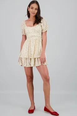 Shasa Ruffled Floral Textured Mini Dress