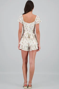 Shasa Ruffled Romper with Floral Lurex Stripes