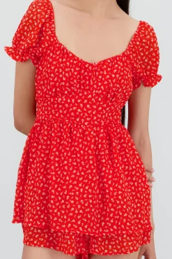 Shasa Ruffled Romper with Mini Floral Print