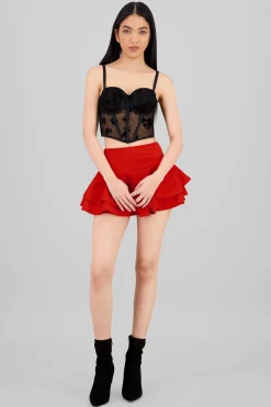 Shasa Ruffled Satin Mini Skrt