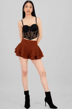 Shasa Ruffled Satin Mini Skrt
