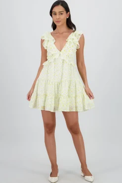 Shasa Ruffled Strap Details Mini Dress