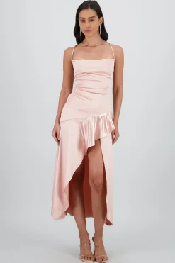 Shasa Satin Dress with Lace Up Back