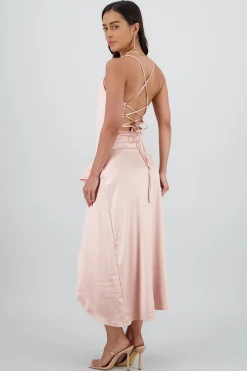 Shasa Satin Dress with Lace Up Back