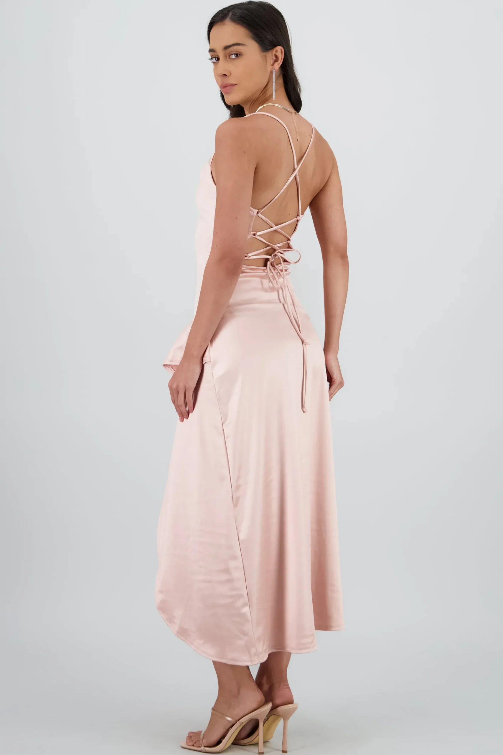 Shasa Satin Dress with Lace Up Back
