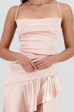 Shasa Satin Dress with Lace Up Back