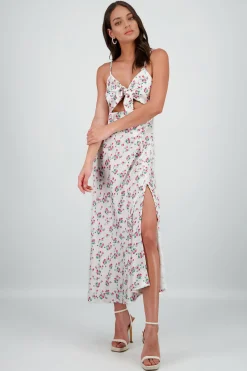 Shasa Satin Floral Midi Dress