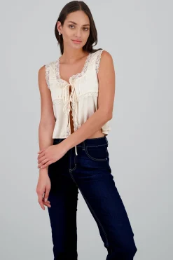 Shasa Satin Lace Blouse with Bow