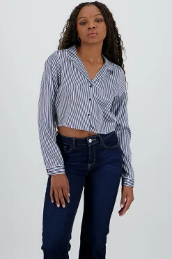 Shasa Satin Long Sleeve Cropped Shirt