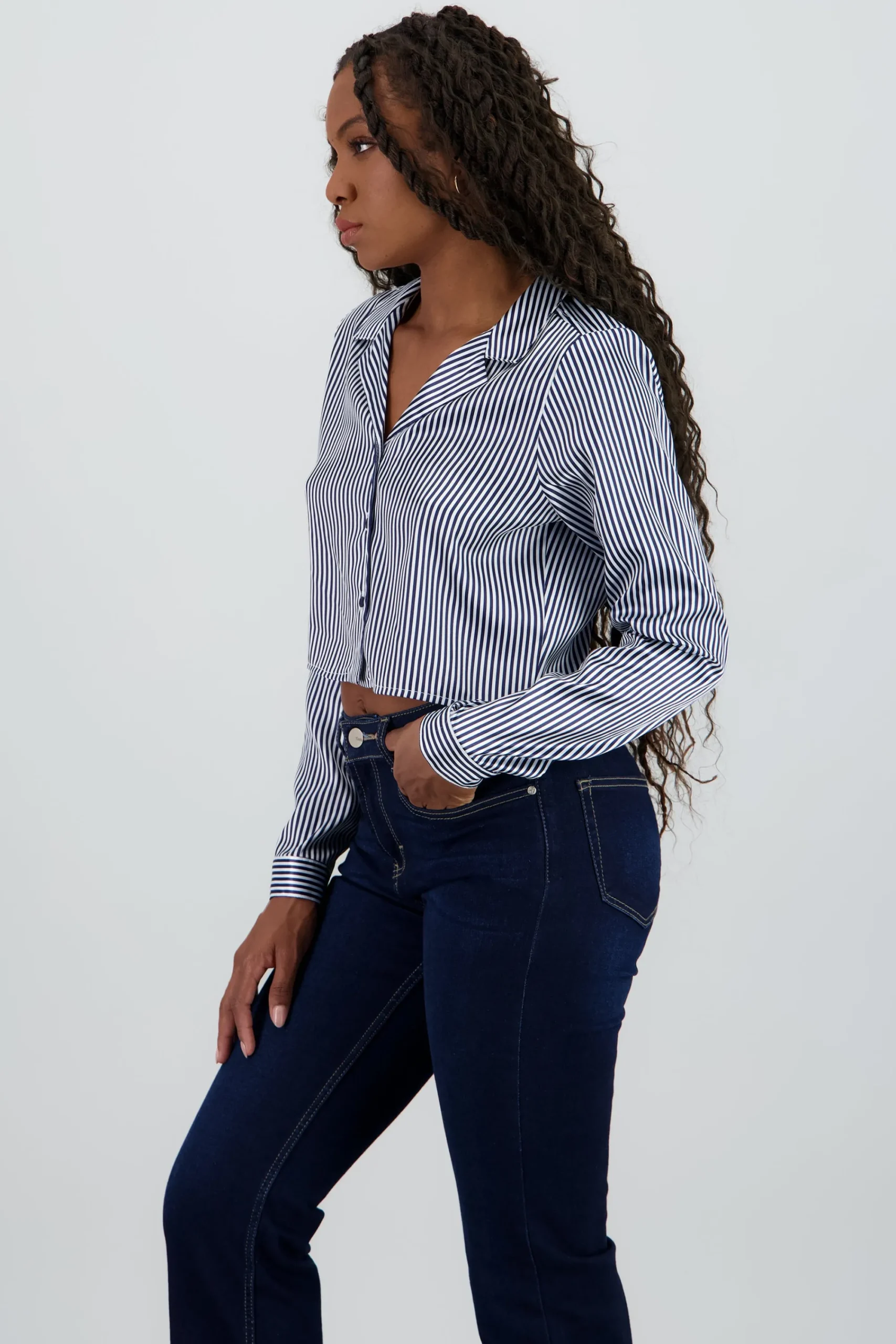 Shasa Satin Long Sleeve Cropped Shirt