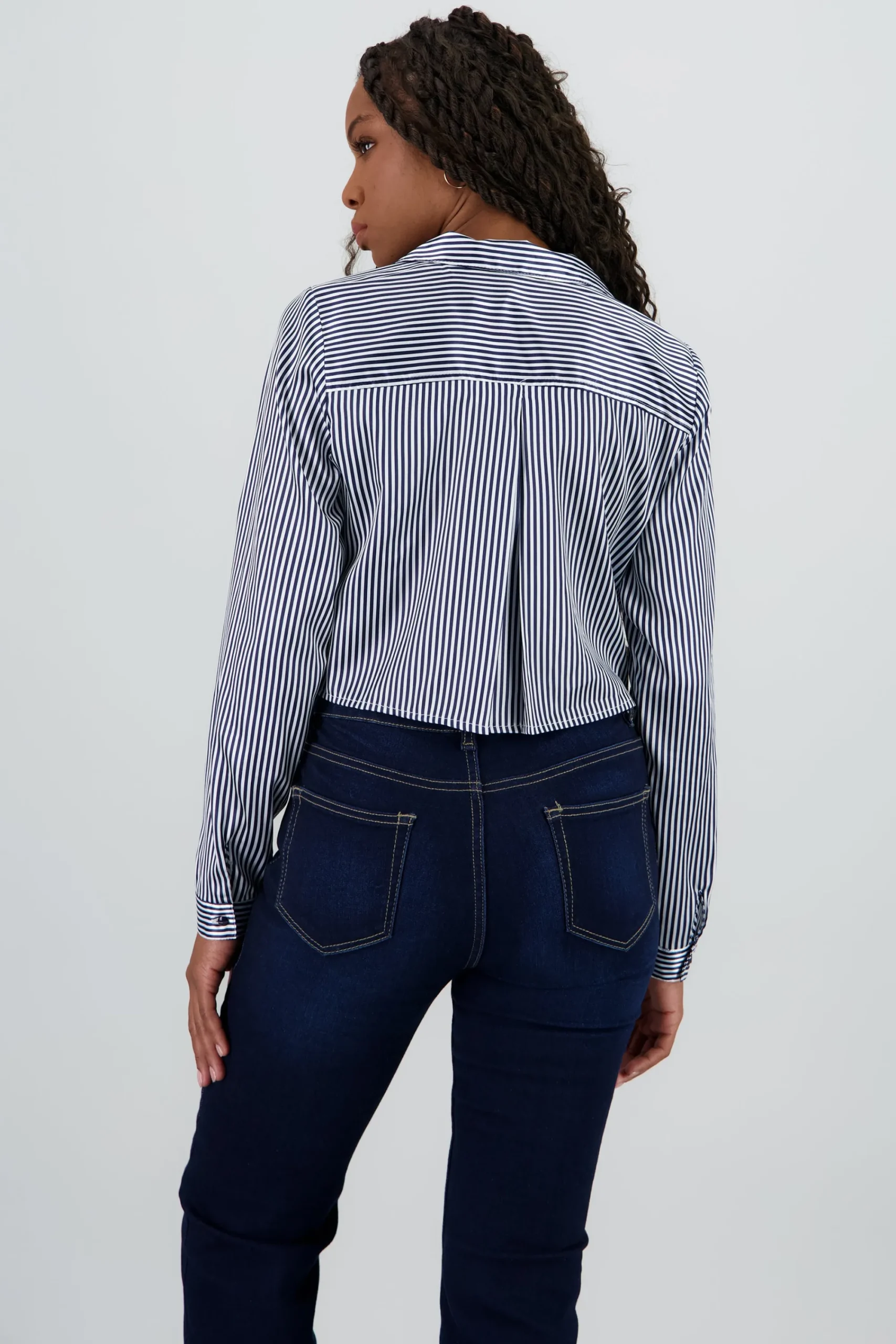 Shasa Satin Long Sleeve Cropped Shirt