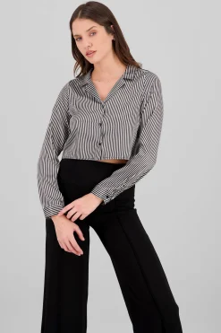 Shasa Satin Long Sleeve Cropped Shirt